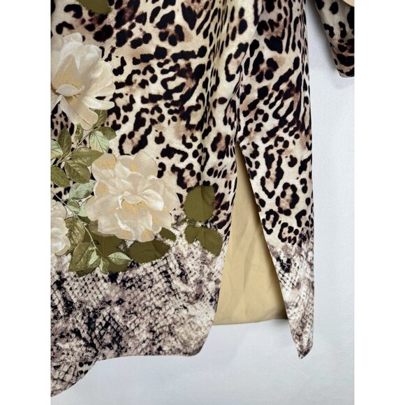 Chicos Ruana Wrap Kimono Size L/XL Brown Tan Floral Animal Print Poncho Silky - Picture 4 of 12